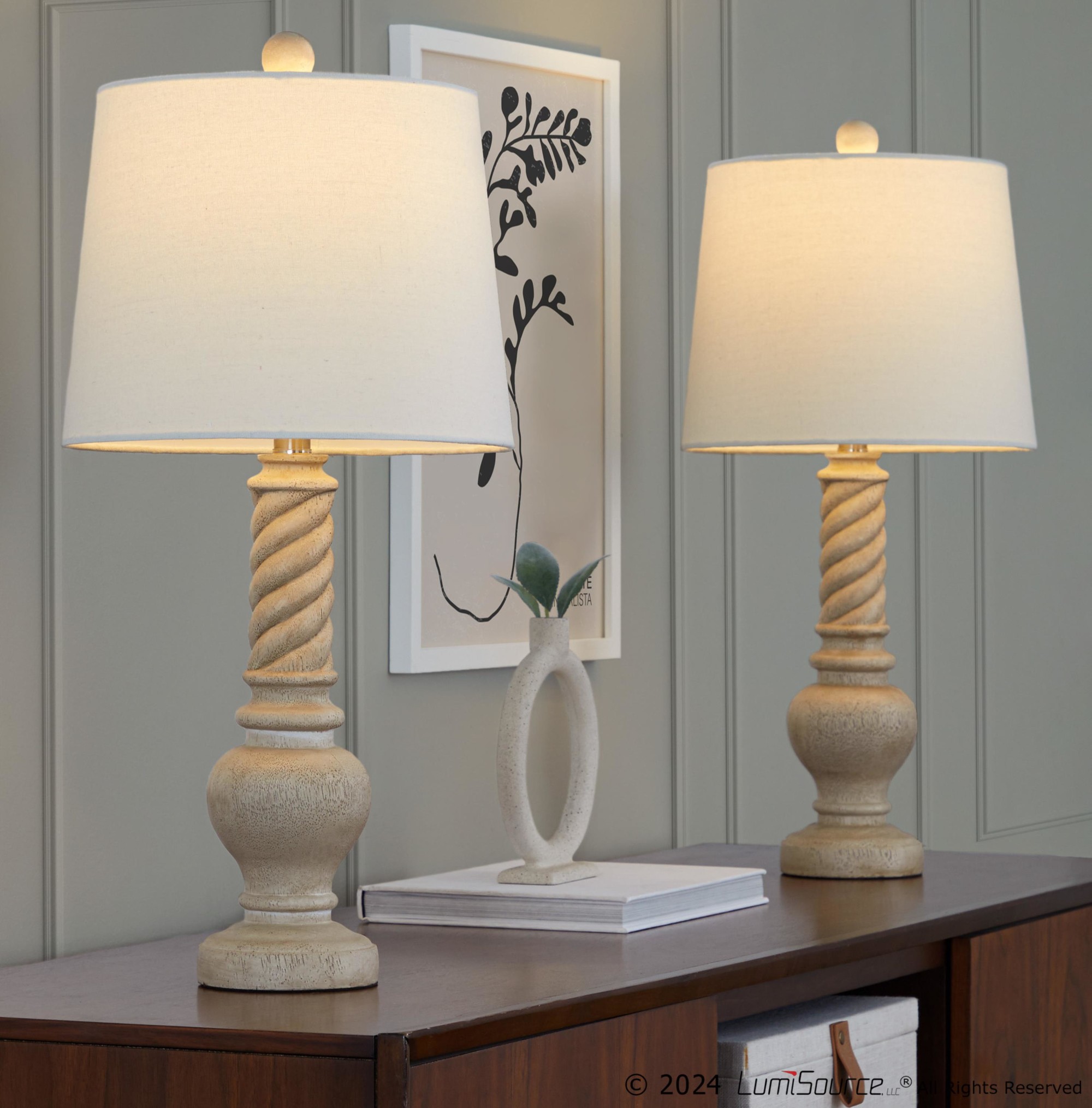 Post 25" Polyresin Table Lamp - Set Of 2